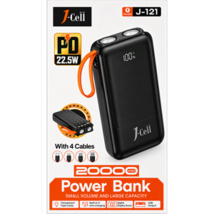J-Cell J-121 20000mAh Power Bank with Built-in Cables & Dual LED Flashlight