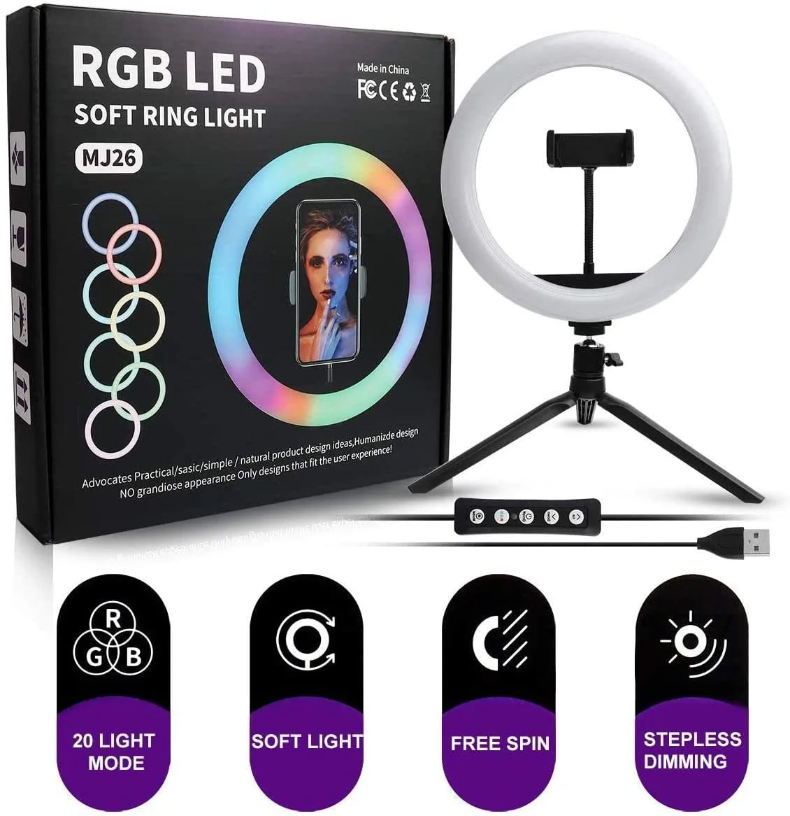 26Cm MJ26 10.2 RGB Led Soft Ring Light