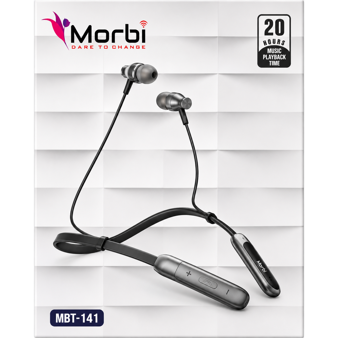 Morbi MBT-141 Wireless Neckband Bluetooth Earphones – Up to 20 Hours Playback