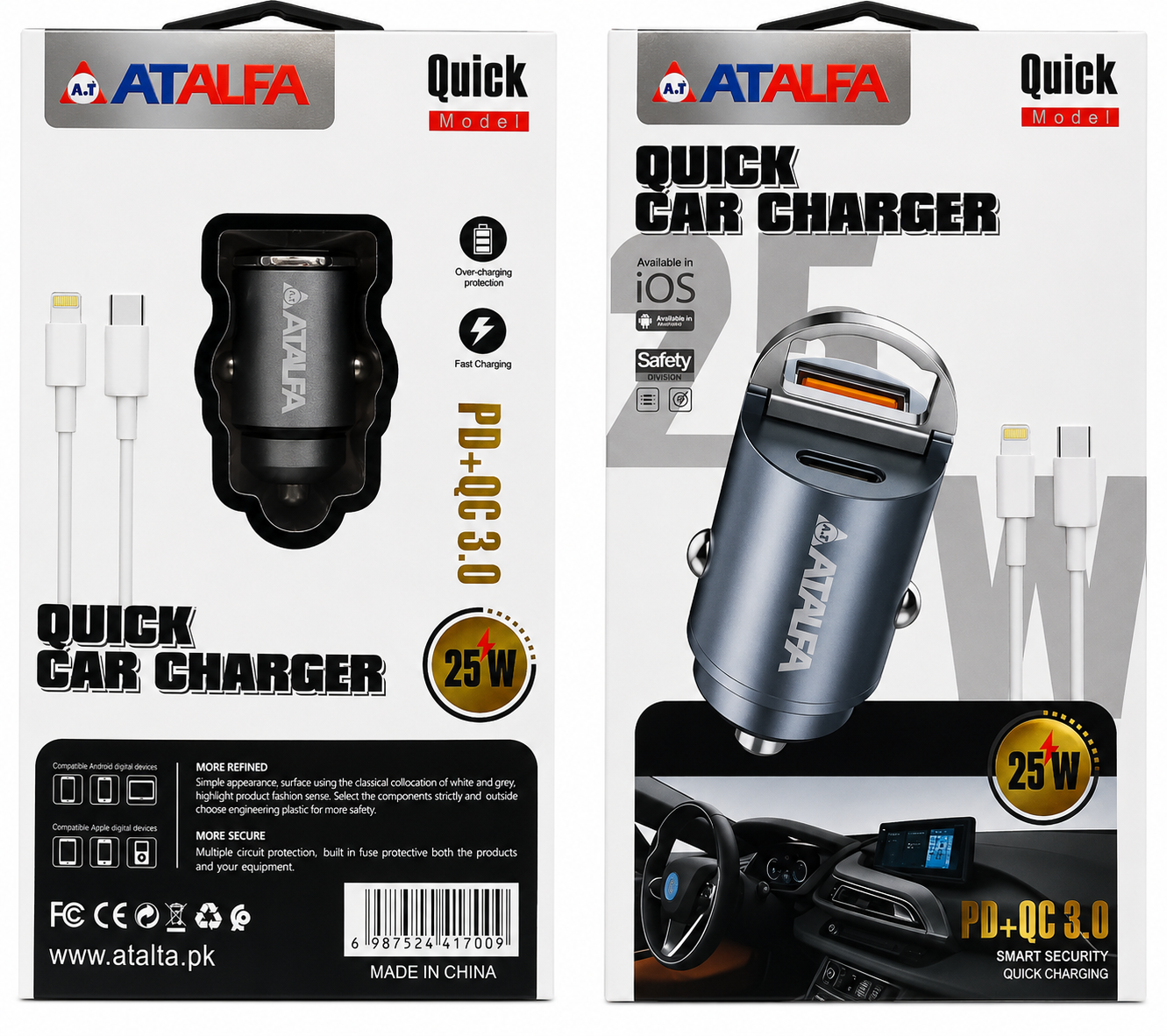 ATALFA 25W PD + QC 3.0 Fast Car Charger