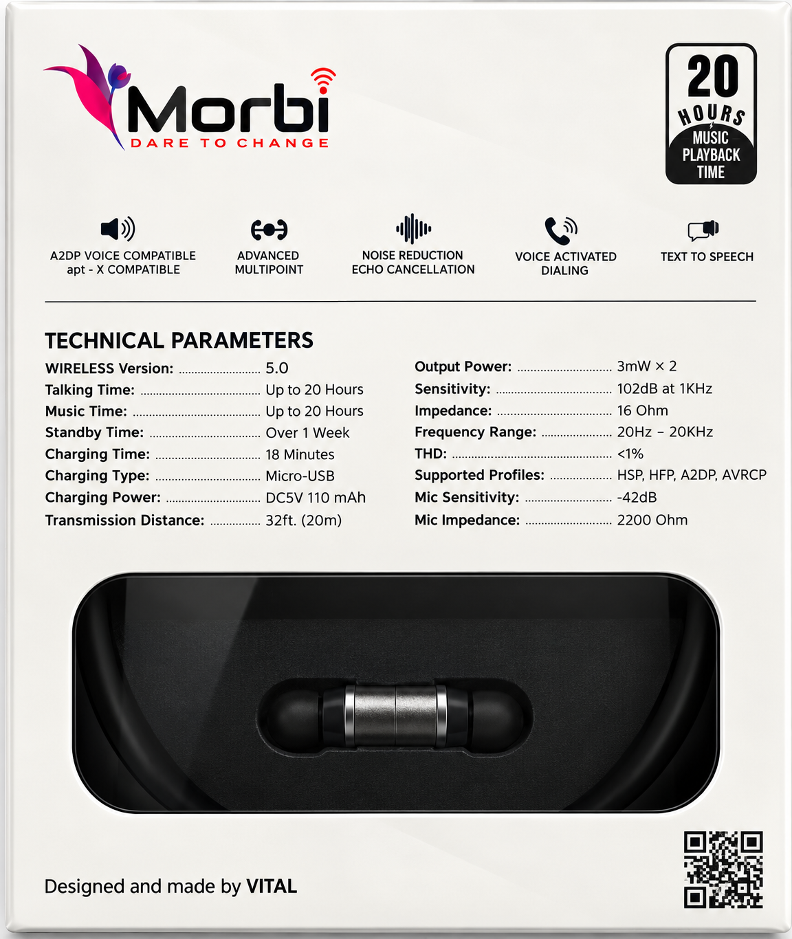 Morbi MBT-141 Wireless Neckband Bluetooth Earphones – Up to 20 Hours Playback - Image 3