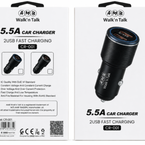 AMB Walk'n Talk 5.5A Dual USB Fast Car Charger (CR-001)