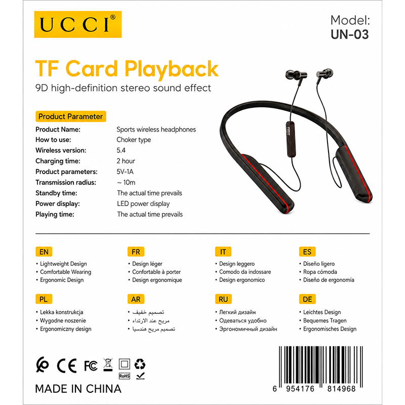UCCI UN-03 Wireless Neckband Bluetooth Earphones - Image 3