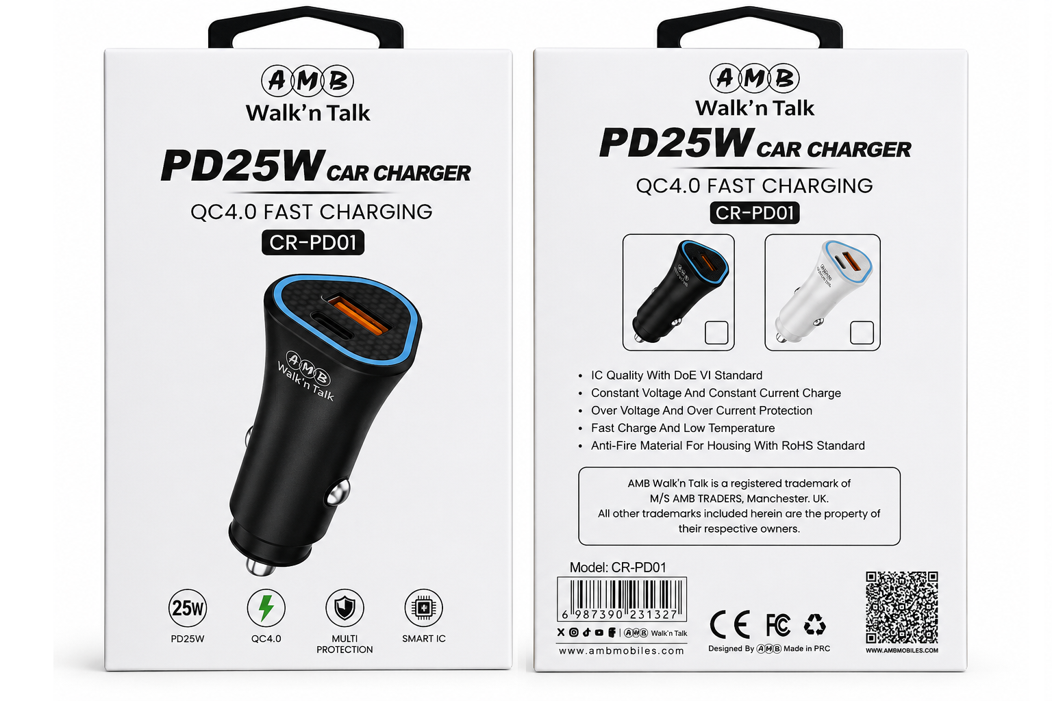 AMB Walk'n Talk PD25W QC4.0 Fast Car Charger (CR-PD01)