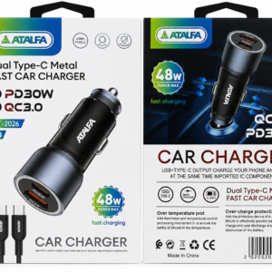 ATALFA Dual Type-C Metal Fast Car Charger 48W (AT-2026)