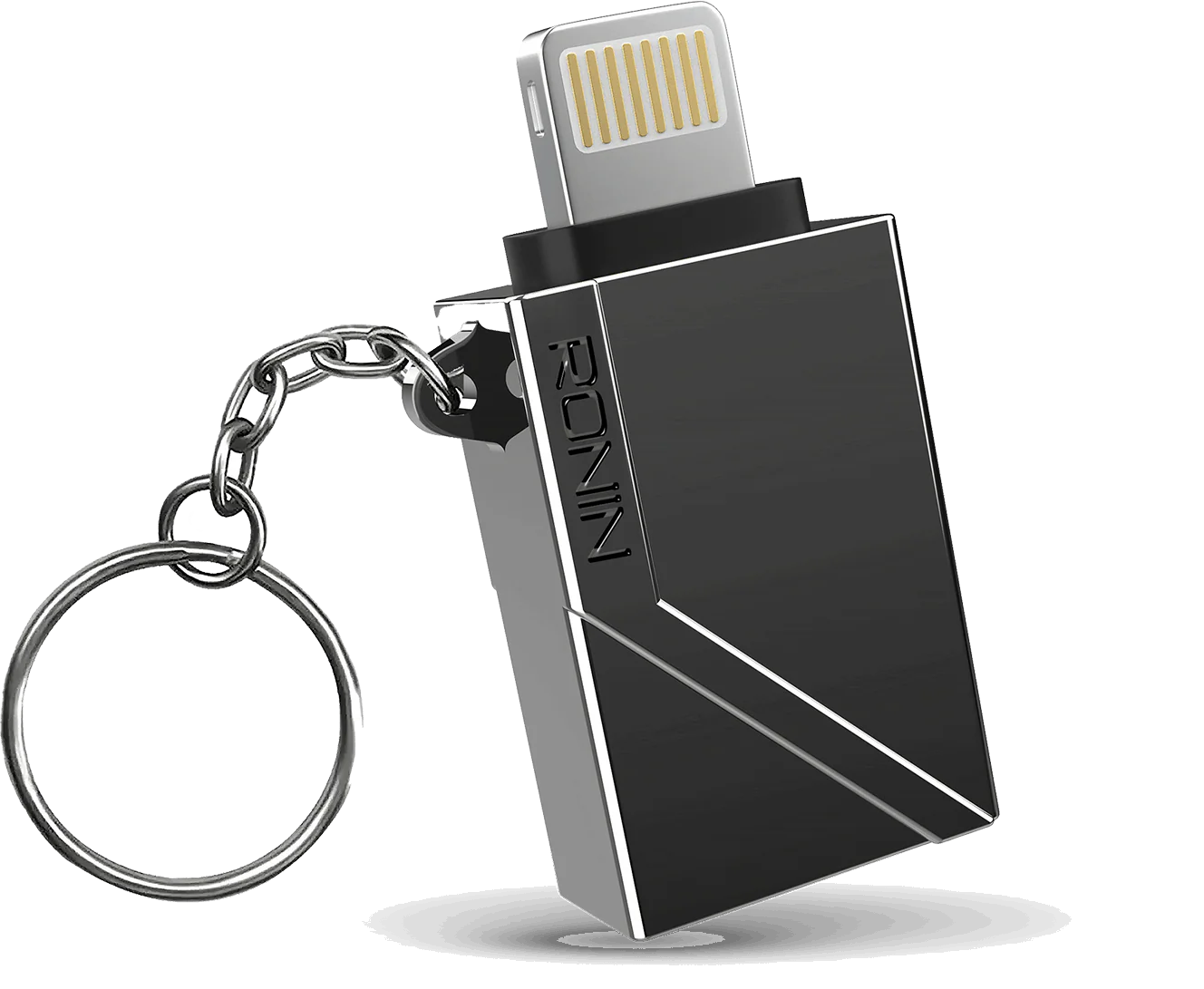 R-3000 OTG Connector for iPhone with metallic body and keychain loop